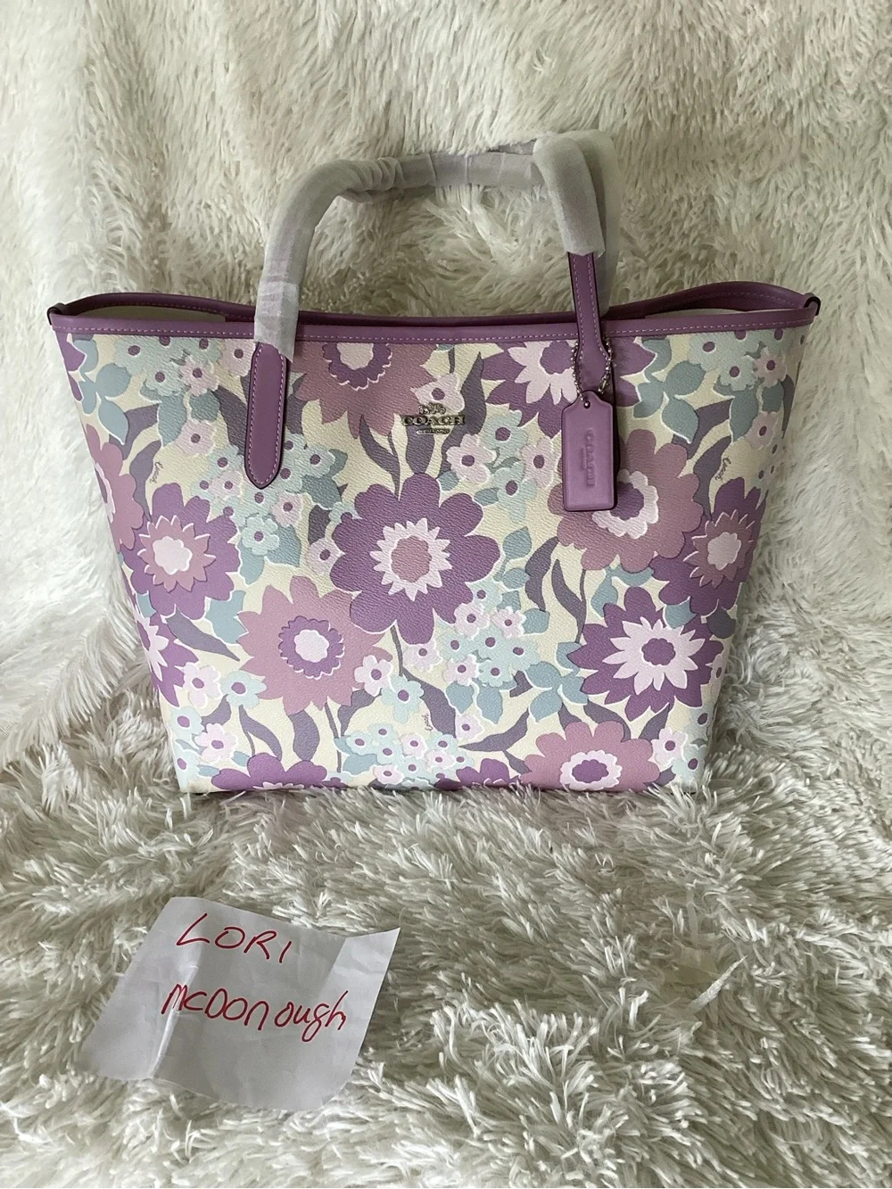 Coach Floral City Tote in Lavender, Cream and Light Blue